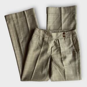 LOFT Plaid Wide Leg Pants - Brown and Cream